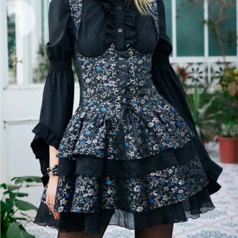 Floral Black and Blue Women's Dress